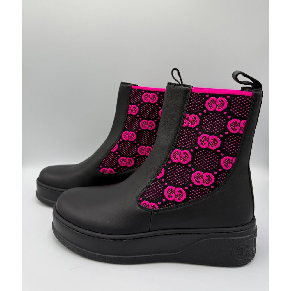 Gucci Women’s Dali Soft Technical GG Jersey Leather Boots Black Fuchsia Sz37 - Picture 3 of 10